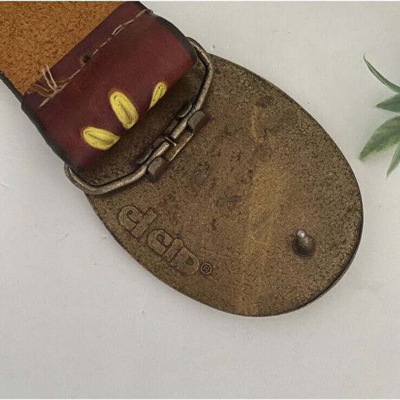 El Cid Embossed Leather Belt Vintage Tooled Brass Belt Buckle Western Rodeo Boho main image 4